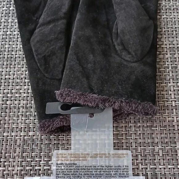 Isotoner Gloves,size Large Black, NWT Microsuede Outerside, Faux Fur Lined - Picture 5 of 5